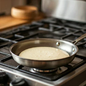 Teig in die Pfanne geben backen.