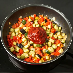 Zucchini und Tomaten dazugeben