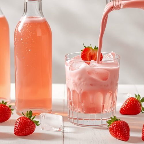 Erdbeerlimes selber machen – cremig-fruchtiger Sommerlikör in Flaschen mit frischen Erdbeeren